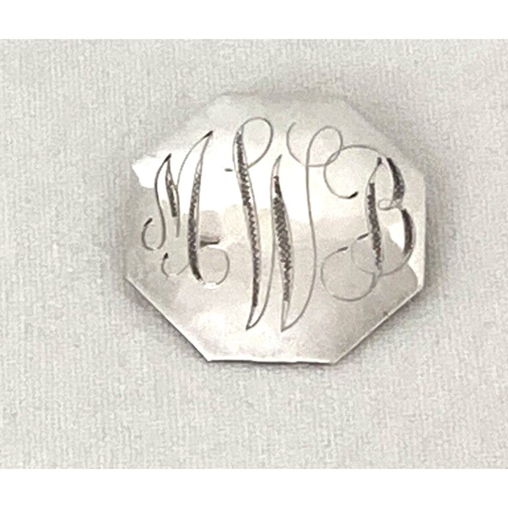 Vtg De Matteo Sterling Silver Monogramed Brooch MWB Octagonal Shape 1.5" x 1.5"